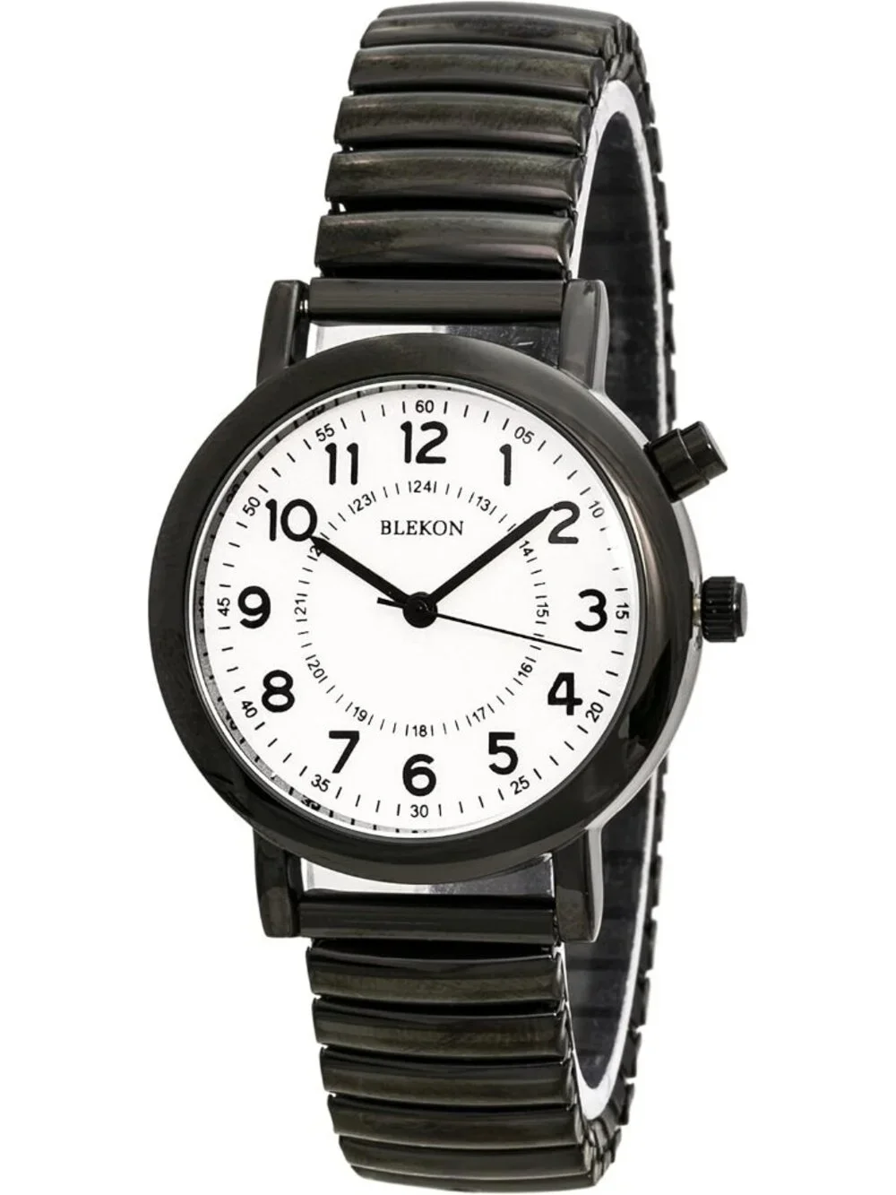 Women's Black Analog Display Push Button Glossy Expansion Band Wrist Watch